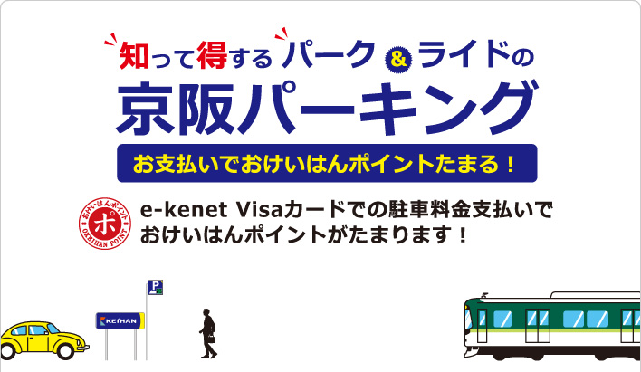 京阪パーキング橋本駅前でe-kenet Visaカードをご利用されるとおけいはんポイントがたまります。