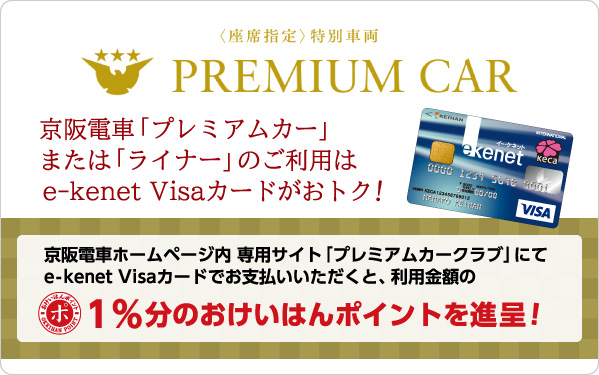 プレミアムカークラブでe-kenet Visaカードをご利用されるとおけいはんポイント1%分進呈。